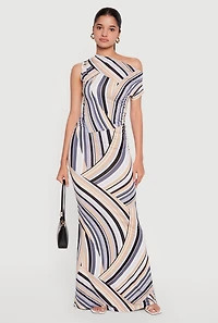 Striped Side Ruched High Waisted Mermaid Skirt
