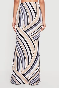 Striped Side Ruched High Waisted Mermaid Skirt