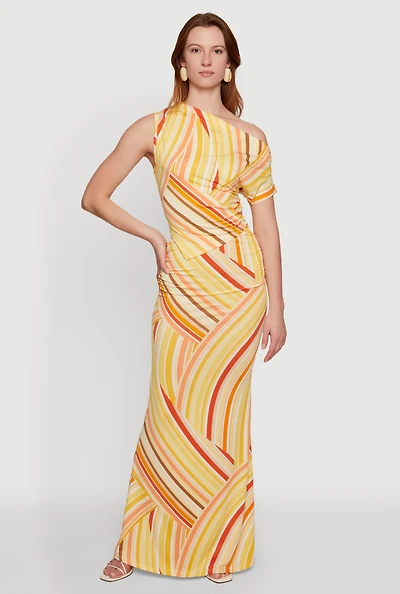 Striped Side Ruched High Waisted Mermaid Skirt