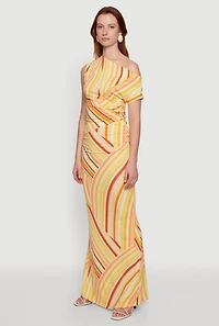 One Shoulder Striped Side Ruched Blouse