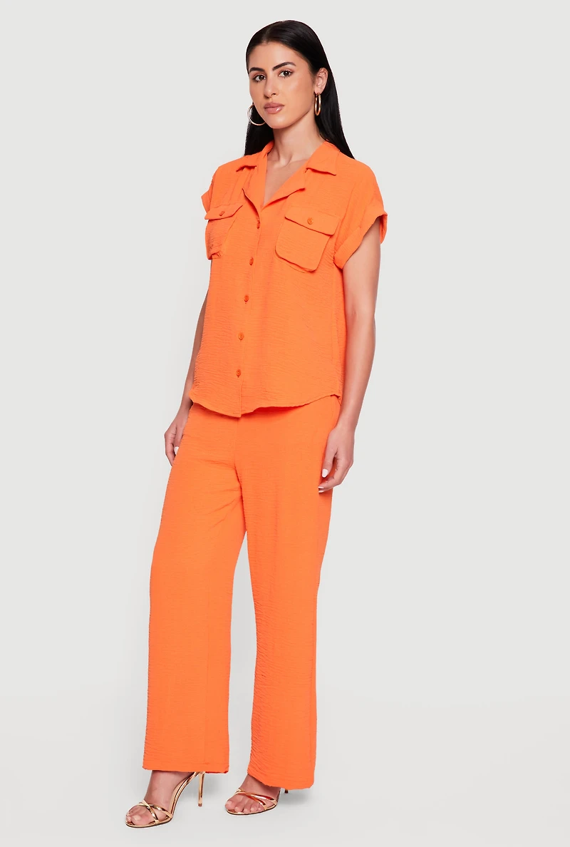 Crepe Knit Fixed Cuff Button Front Shirt