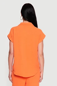 Crepe Knit Fixed Cuff Button Front Shirt