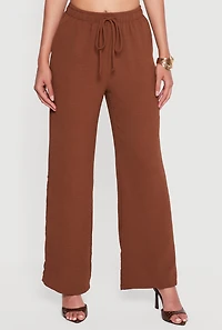 Crepe Knit Drawstring Waist Wide Leg Pants