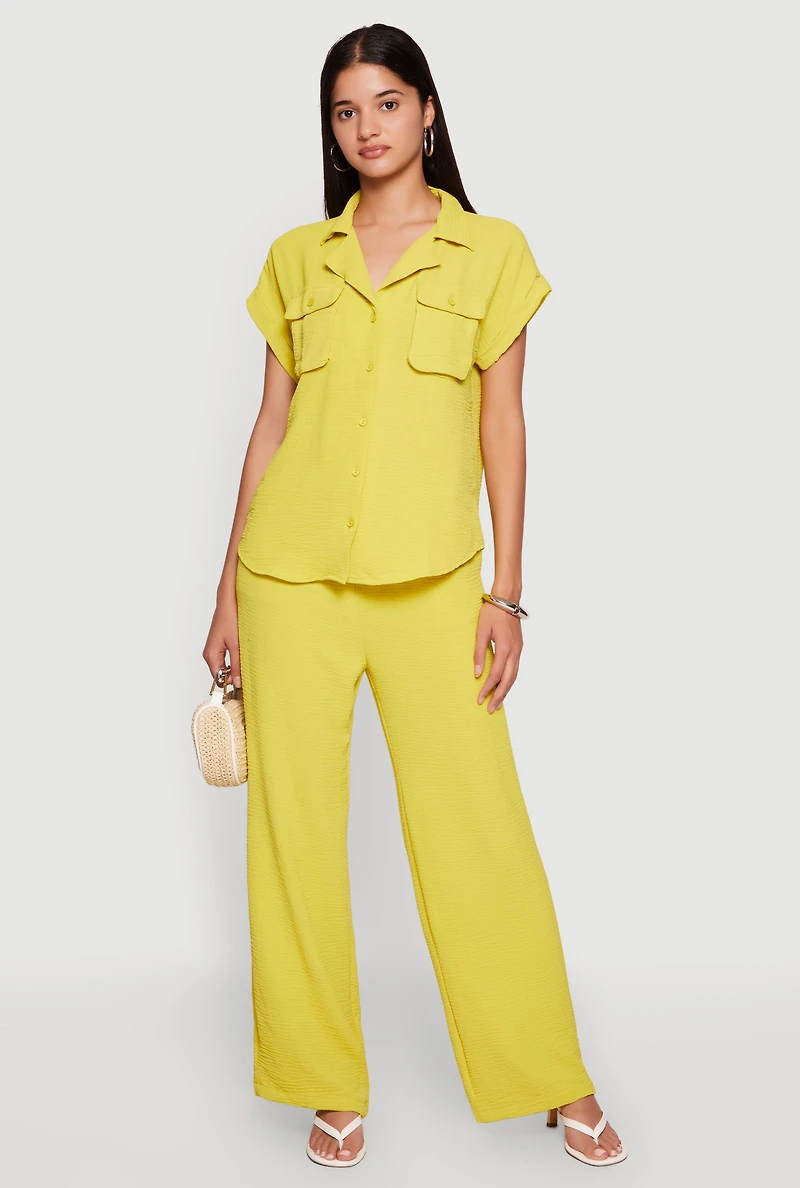 Crepe Knit Drawstring Waist Wide Leg Pants
