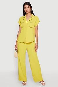 Crepe Knit Drawstring Waist Wide Leg Pants