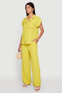 Crepe Knit Drawstring Waist Wide Leg Pants