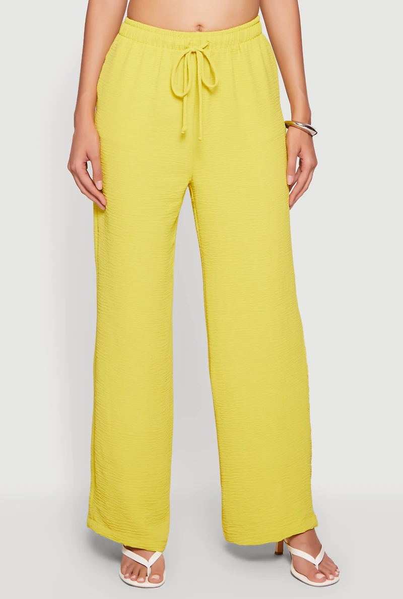Crepe Knit Drawstring Waist Wide Leg Pants