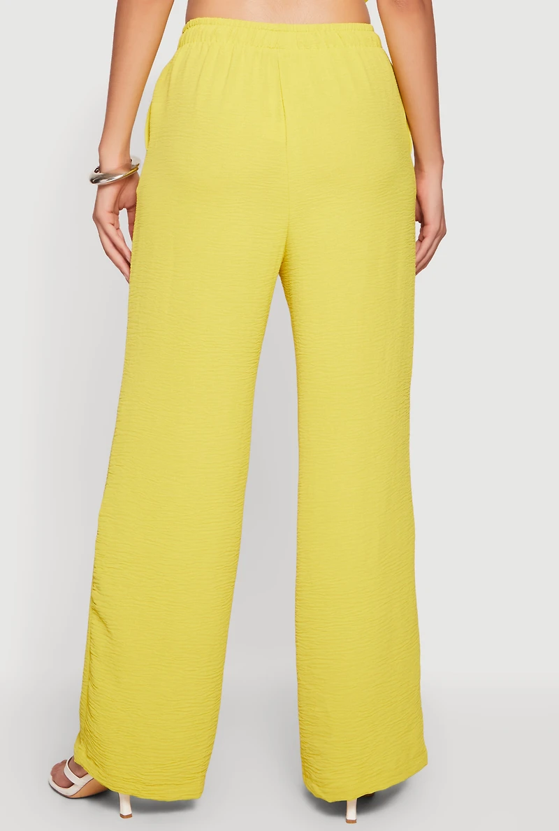 Crepe Knit Drawstring Waist Wide Leg Pants