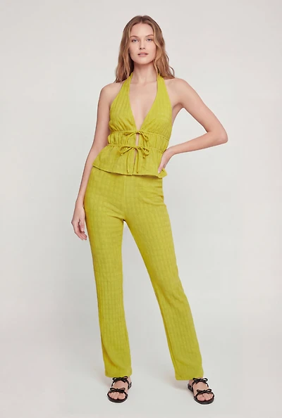 Textured Knit Straight Leg Pull On Pants