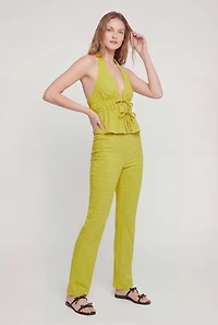 Textured Knit Straight Leg Pull On Pants