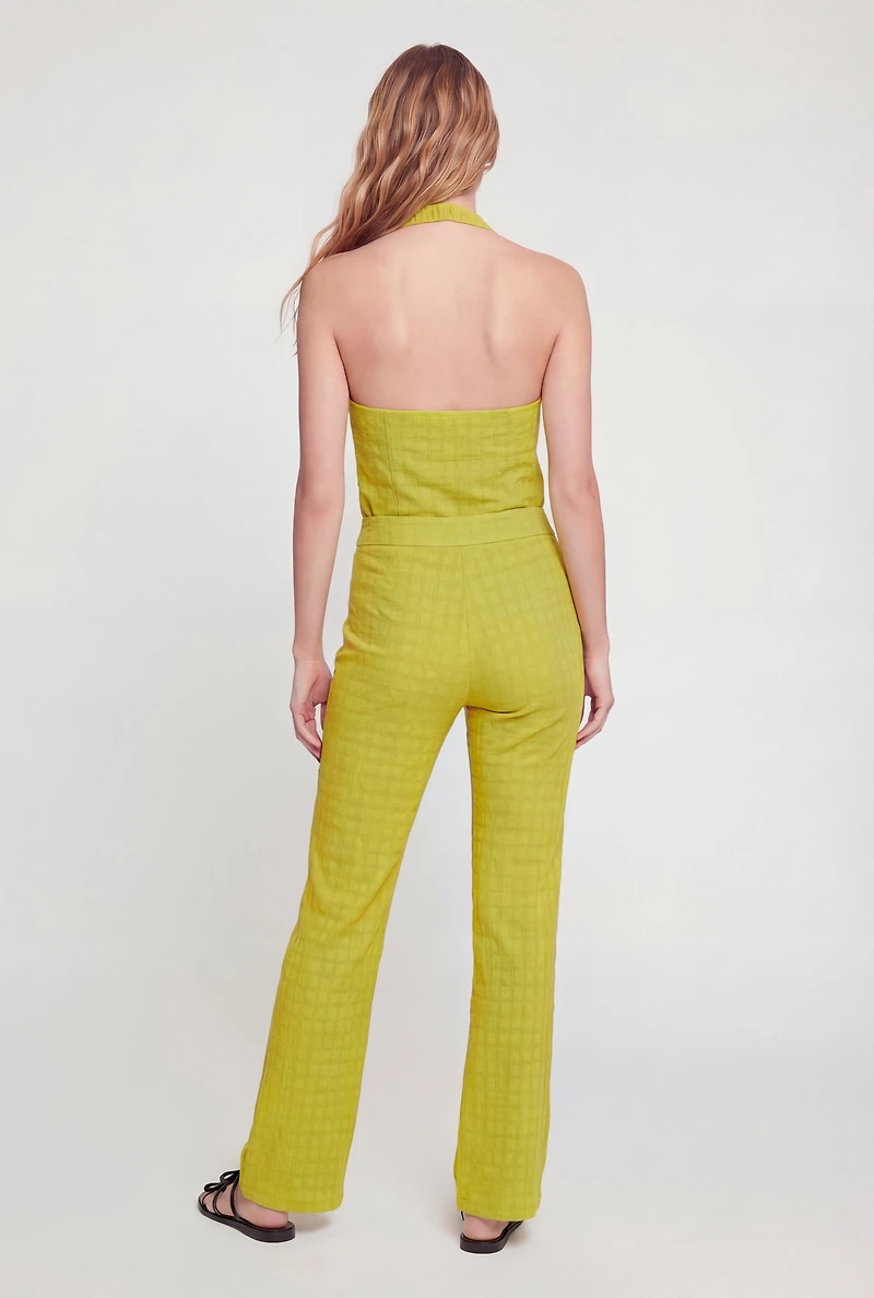 Textured Knit Straight Leg Pull On Pants