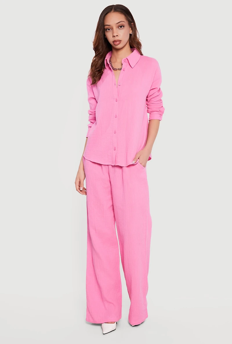 Tie Back Collared Button Front Blouse