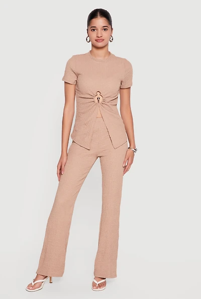 Textured Knit High Waisted Flare Leg Pants