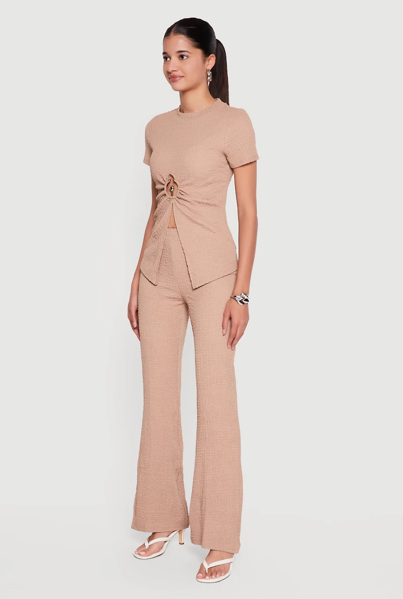 Textured Knit High Waisted Flare Leg Pants