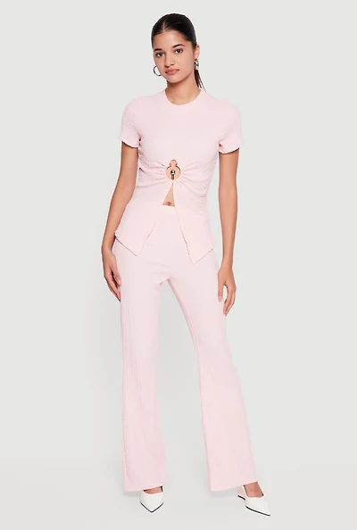 Textured Knit High Waisted Flare Leg Pants