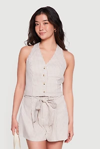 Striped Tie Back Halter Neck Blazer Vest