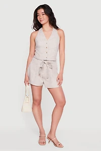 Striped Tie Back Halter Neck Blazer Vest