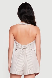 Striped Tie Back Halter Neck Blazer Vest