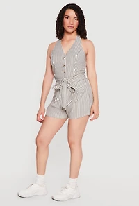 Striped Tie Waist Belted Shorts