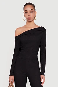 Textured Knit Ruched One Shoulder Top
