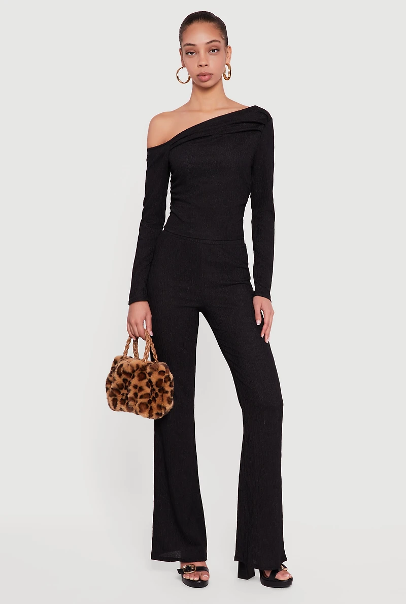 Textured Knit Ruched One Shoulder Top