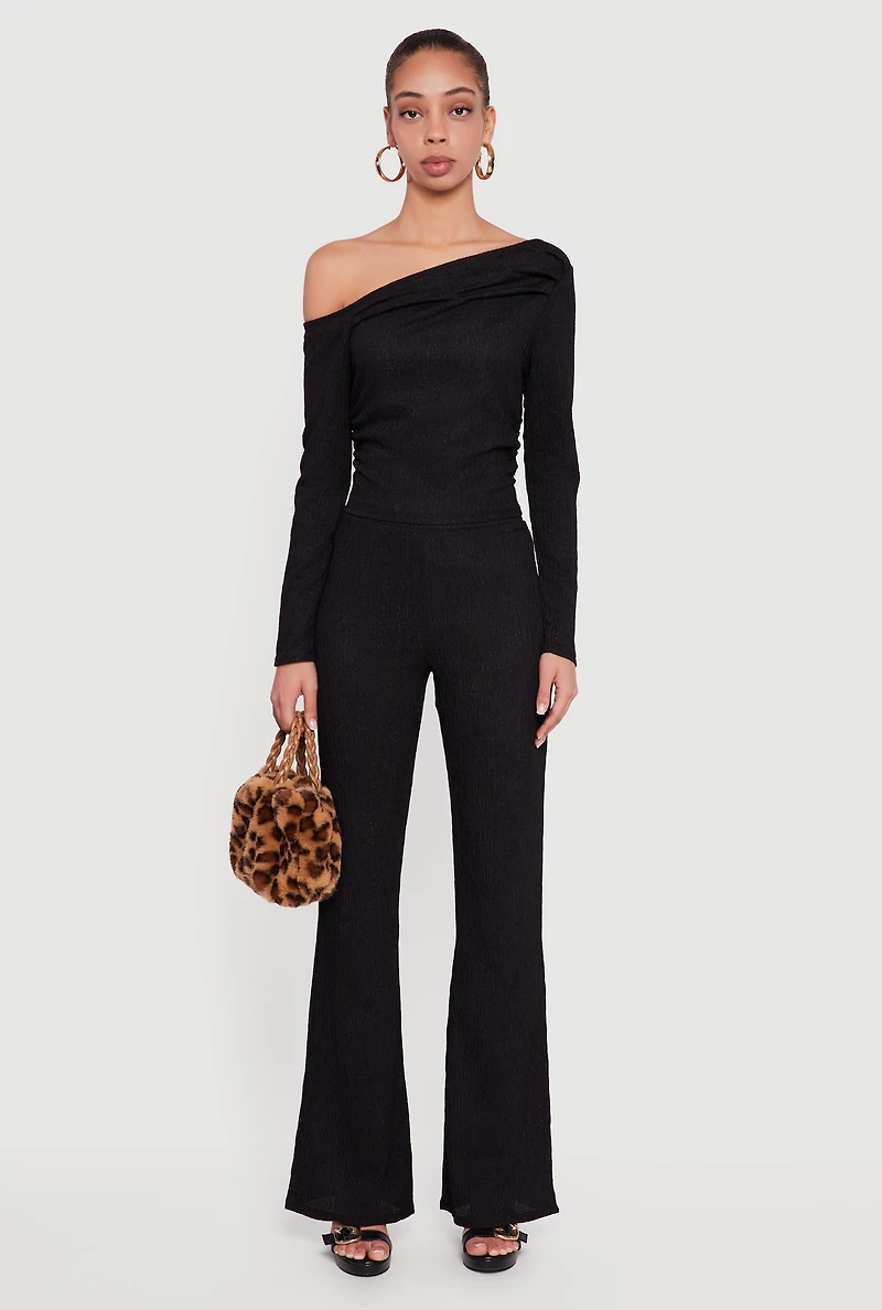 Textured Knit Ruched One Shoulder Top