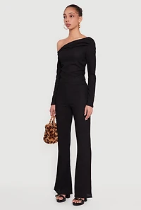 Textured Knit Ruched One Shoulder Top