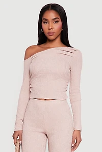 Textured Knit Ruched One Shoulder Top