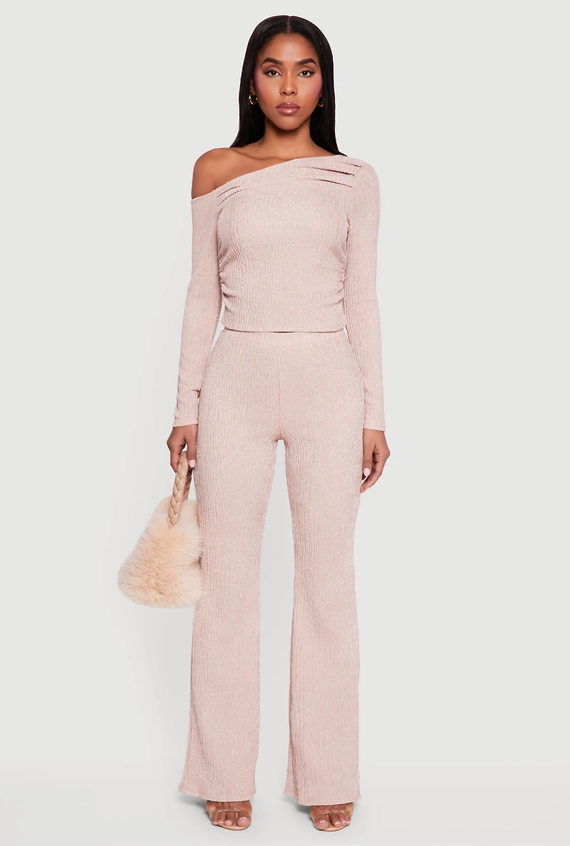 Textured Knit Ruched One Shoulder Top