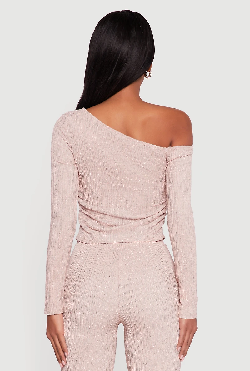 Textured Knit Ruched One Shoulder Top