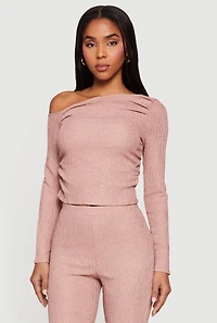 Textured Knit Ruched One Shoulder Top