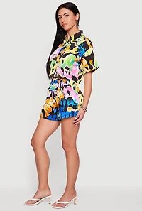 Graffiti Satin High Waisted Shorts