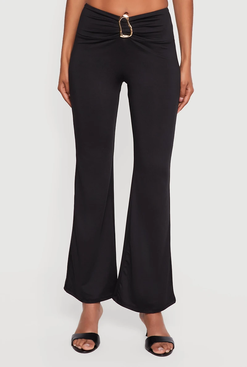 Trendy Metallic Detail Flare Leg Pants
