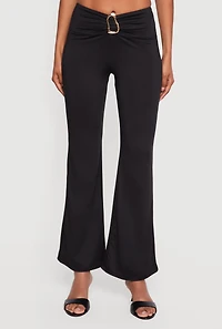 Trendy Metallic Detail Flare Leg Pants