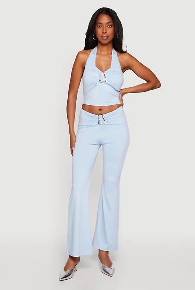 Trendy Metallic Detail Flare Leg Pants