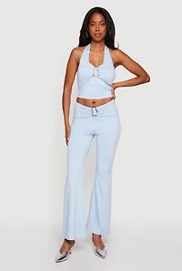 Trendy Metallic Detail Flare Leg Pants