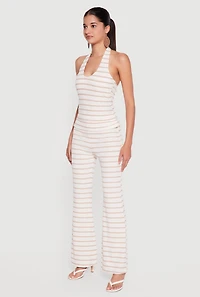 Striped Ribbed Knit Halter Top