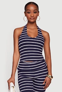Striped Ribbed Knit Halter Top
