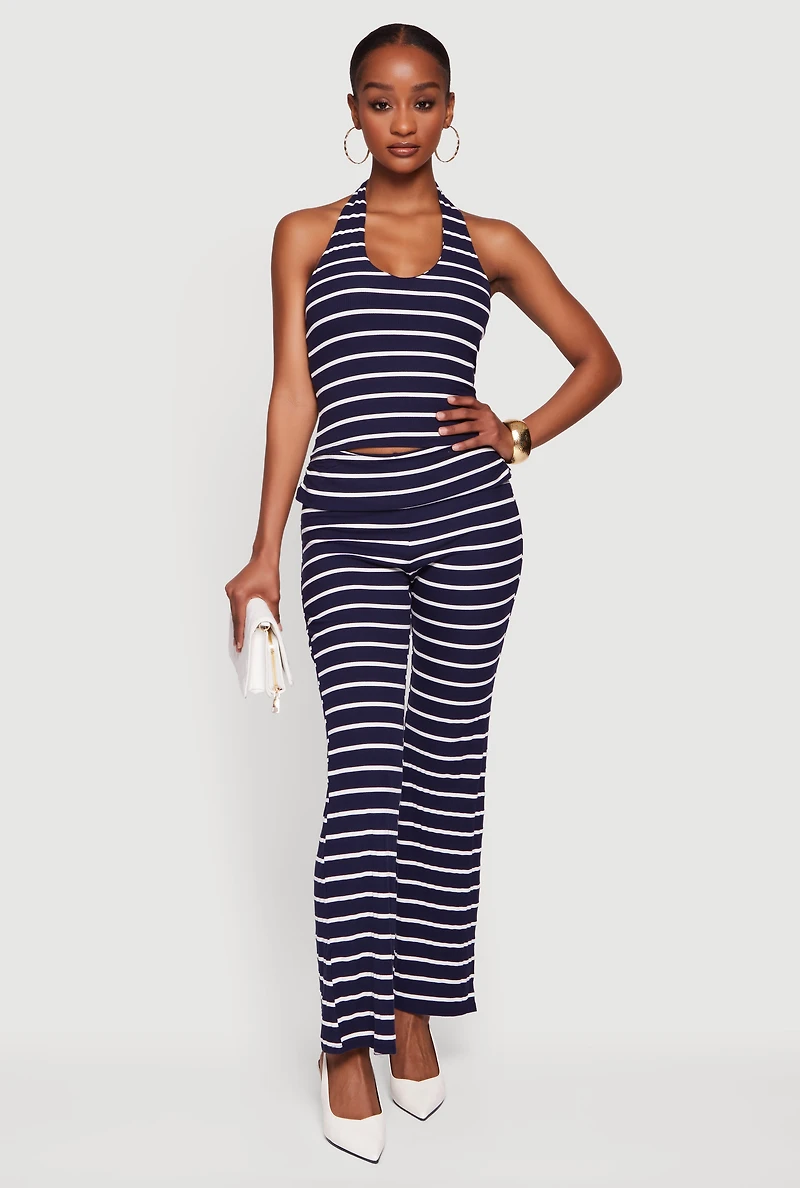 Striped Ribbed Knit Halter Top