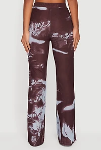 Womens Patterned Mesh Pull On Straight Leg Pants, Brown,