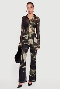 Patterned Mesh Pull On Straight Leg Pants