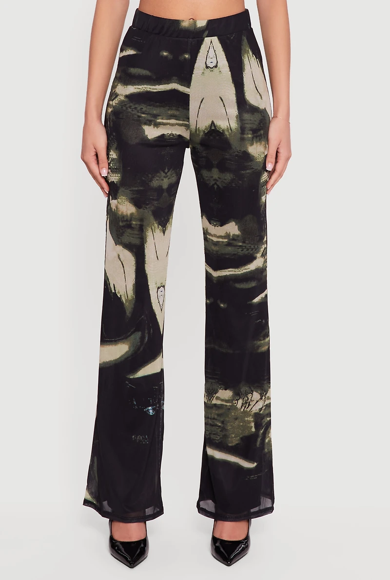 Patterned Mesh Pull On Straight Leg Pants