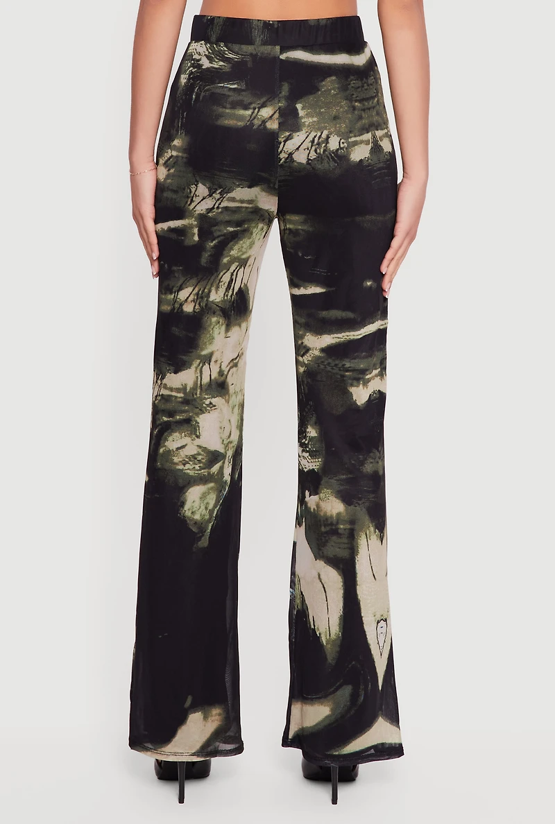 Patterned Mesh Pull On Straight Leg Pants