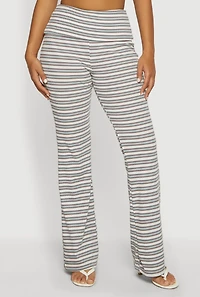 Striped Fold Over Waist Textured Knit Pants
