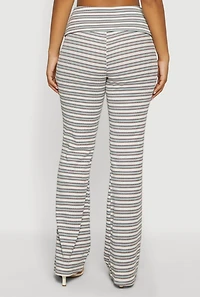 Striped Fold Over Waist Textured Knit Pants