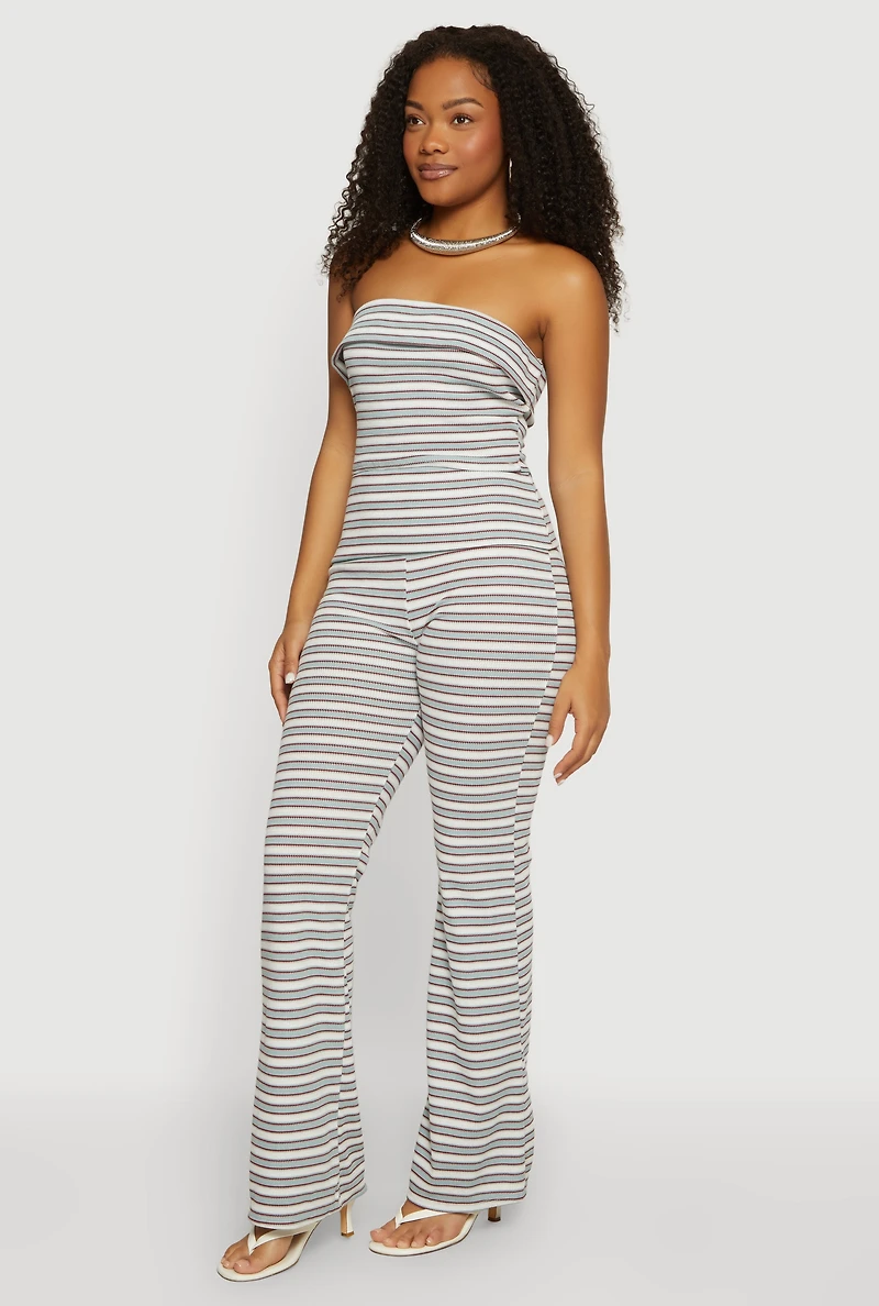 Striped Fold Over Cropped Tube Top