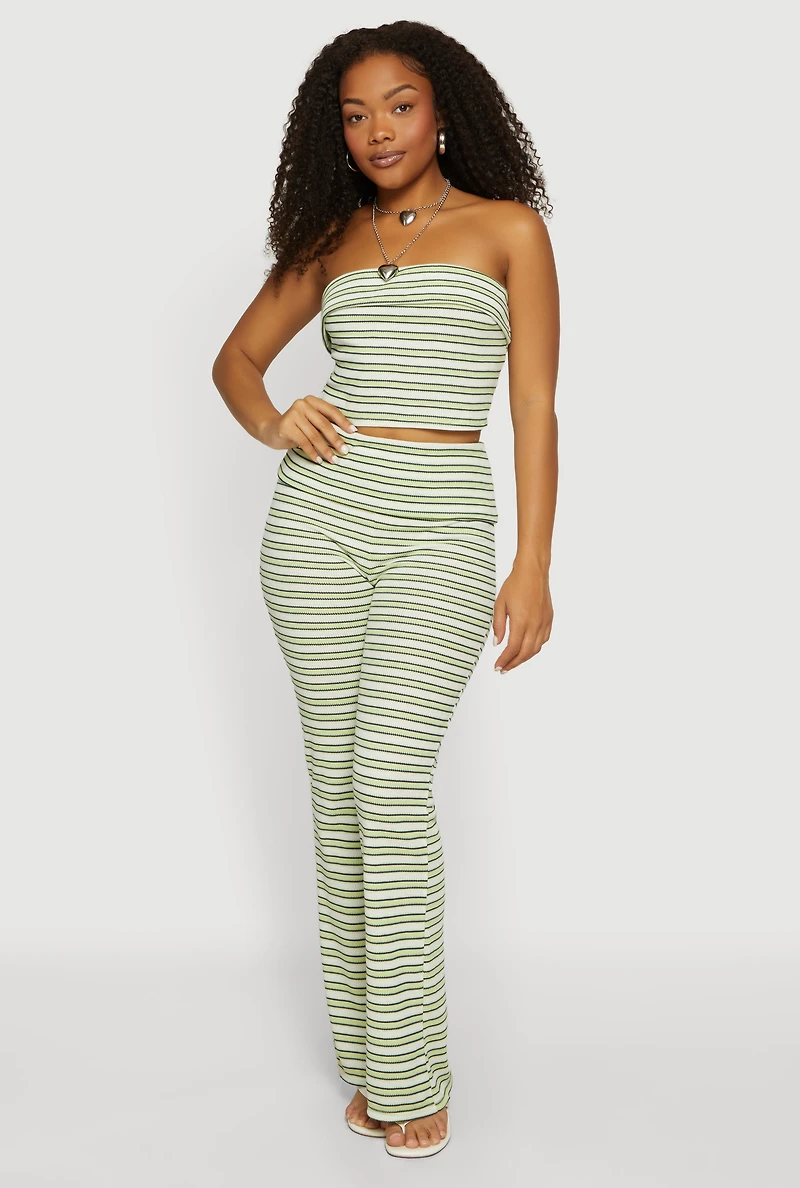 Striped Fold Over Cropped Tube Top