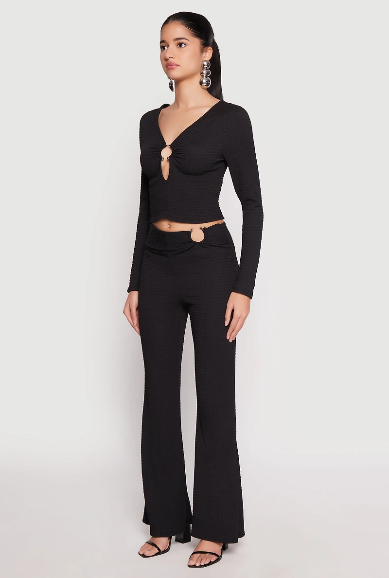 Textured Knit O Ring Keyhole Crop Top