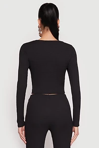 Womens Textured Knit O Ring Keyhole Crop Top, Black, Size S