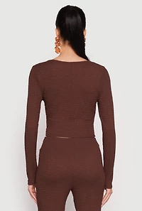 Womens Textured Knit O Ring Keyhole Crop Top, L